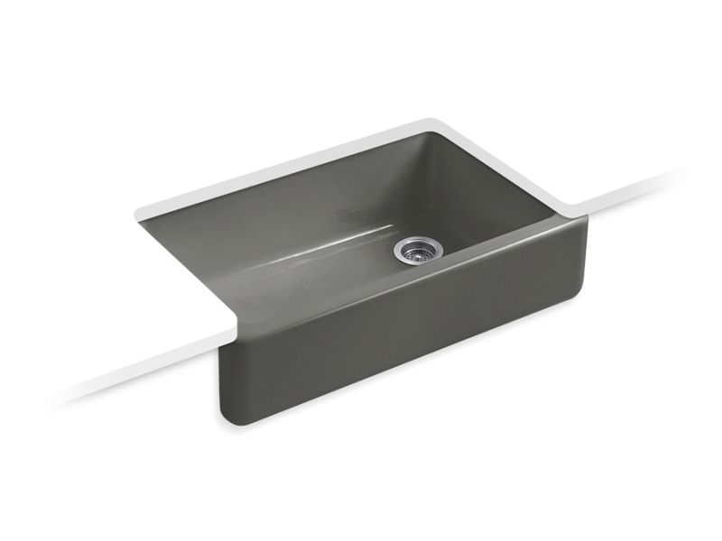 KOHLER K-6489-58 Thunder Grey Whitehaven 35-3/4" undermount single-bowl farmhouse kitchen sink