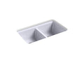 KOHLER K-8679-5UA3-GRL Riverby 33" x 22" x 9-5/8" undermount double-equal workstation kitchen sink with accessories and 5 oversized faucet holes