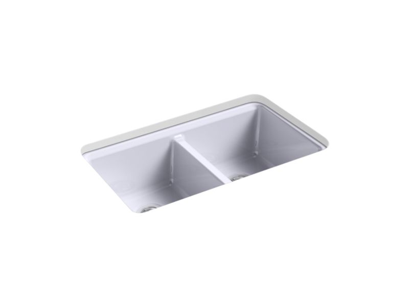KOHLER K-8679-5UA3-GRL Riverby 33" x 22" x 9-5/8" undermount double-equal workstation kitchen sink with accessories and 5 oversized faucet holes