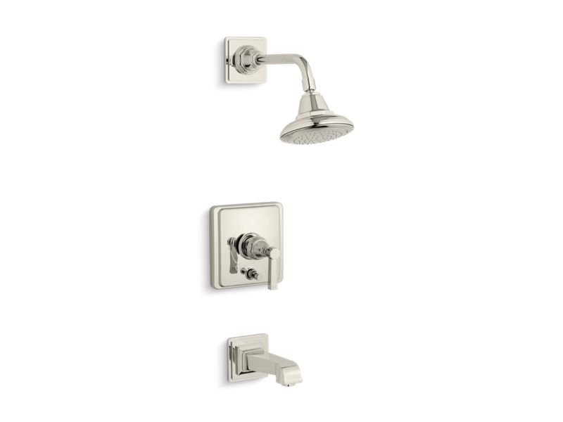 KOHLER K-T13133-4A-SN Vibrant Polished Nickel Pinstripe Pure Rite-Temp bath and shower trim kit with push-button diverter and lever handle, 2.5 gpm