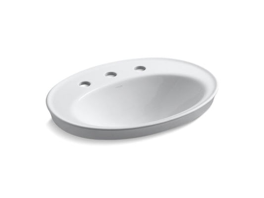 KOHLER K-2075-8-0 White Serif Drop-in bathroom sink with 8" widespread faucet holes