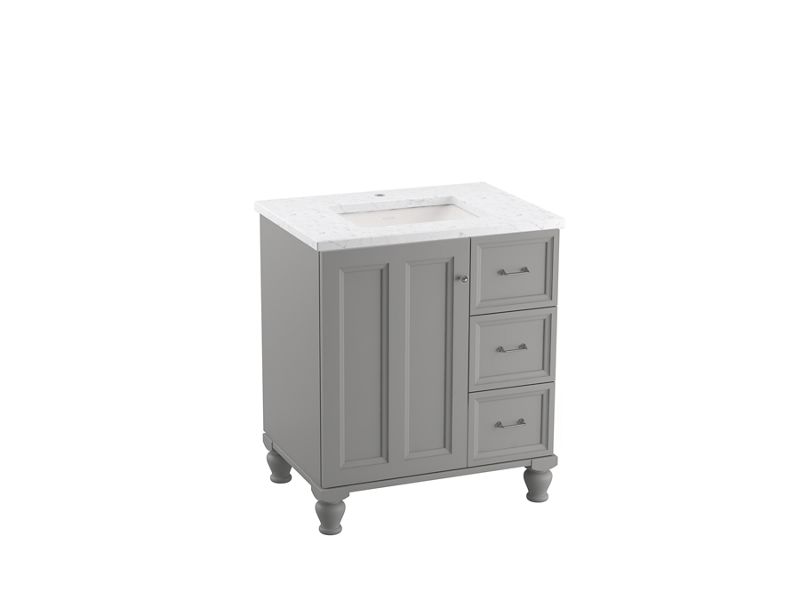 KOHLER K-CM99517-BD1-1WT Damask 30" Bathroom Vanity Cabinet With Sink And Quartz Top In Mohair Grey