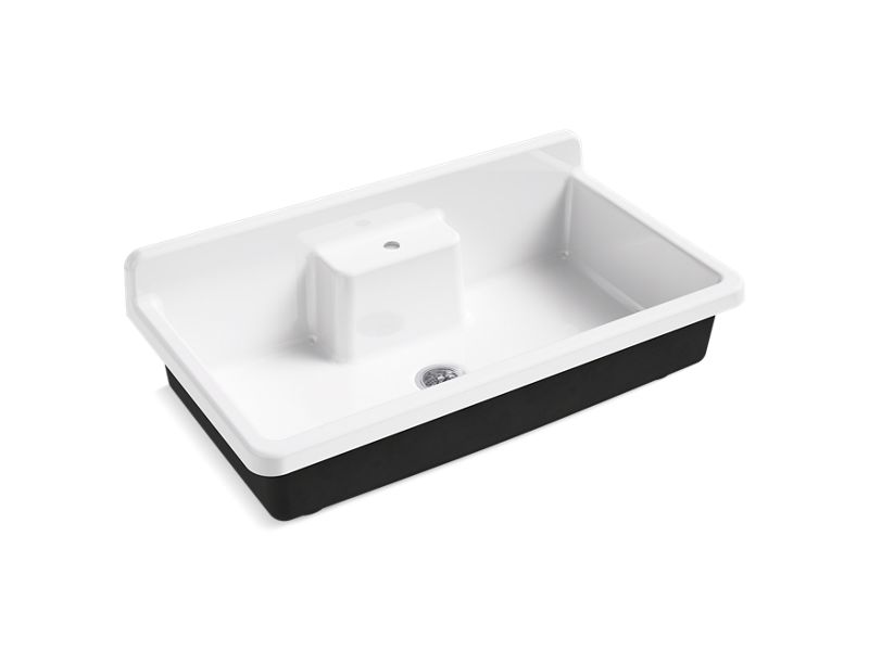 KOHLER K-21103-1HP5-0 White Farmstead 45" x 25" x 9" top-mount/wall-mount workstation kitchen sink with single faucet hole, black underside