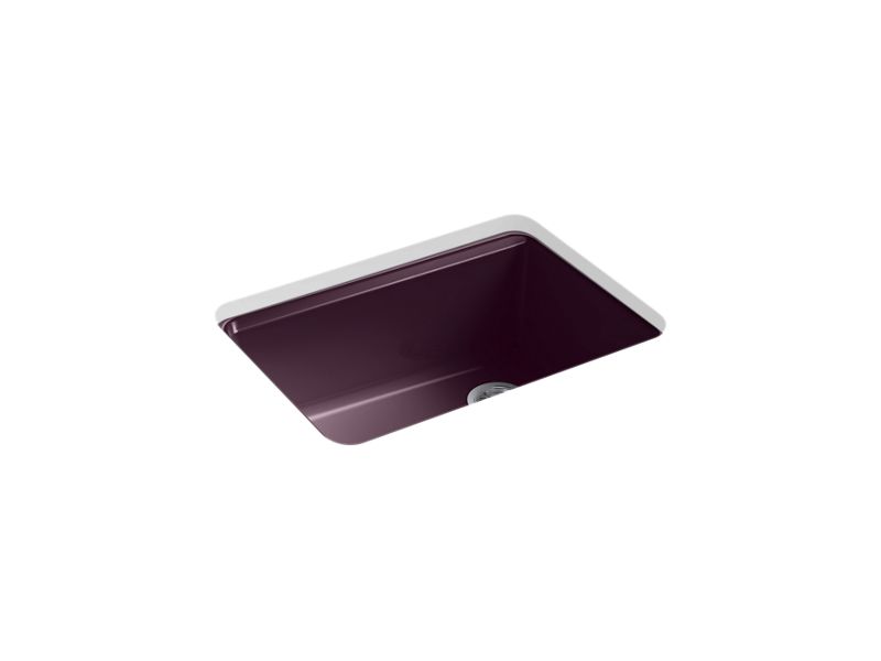 KOHLER K-8668-5UA2-PLM Riverby 27" x 22" x 9-5/8" undermount single-bowl workstation kitchen sink with accessories and 5 oversized faucet holes
