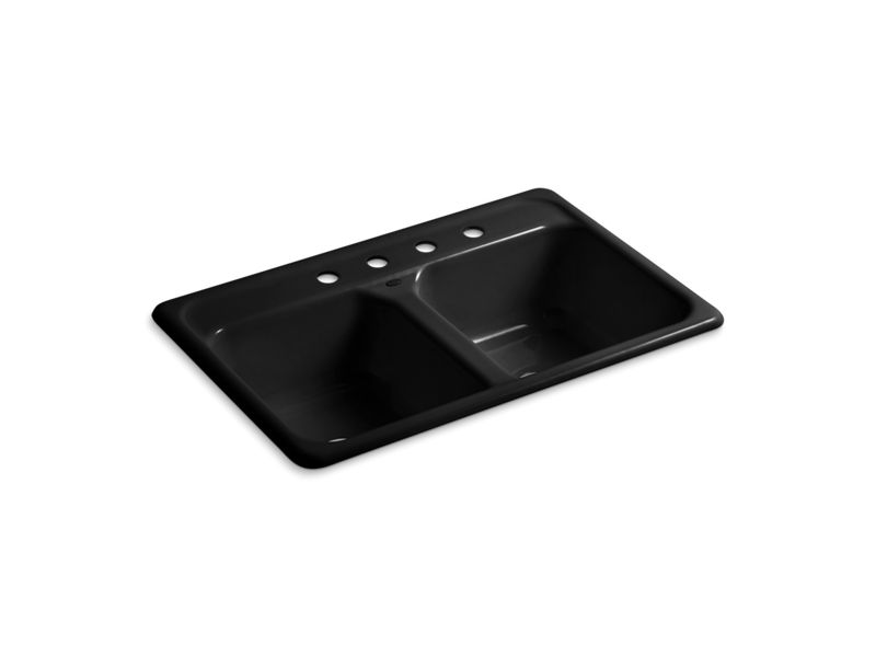 KOHLER K-5817-4-96 Delafield 33" x 22" x 8-1/2" top-mount double-equal kitchen sink with 4 faucet holes