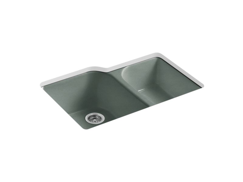 KOHLER K-5931-4U-FT Executive Chef 33" x 22" x 10-5/8" Undermount large/medium, high/low double-bowl kitchen sink with 4 oversize faucet holes