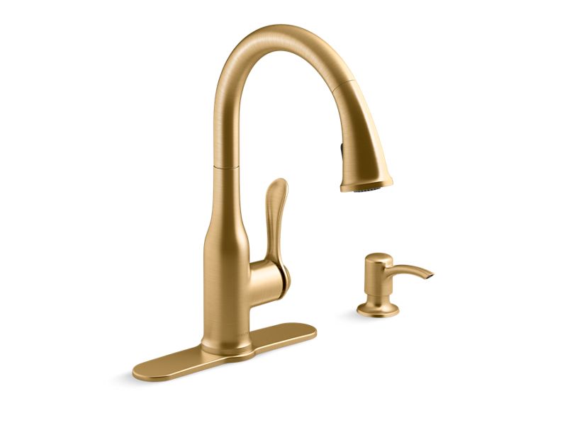 KOHLER K-REC23863-SD-2MB Vibrant Brushed Moderne Brass Motif Pull-down kitchen faucet with soap/lotion dispenser