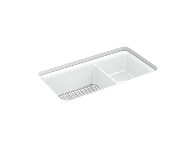 KOHLER K-8204-CM6 Matte White Cairn 33-1/2" undermount double-bowl kitchen sink