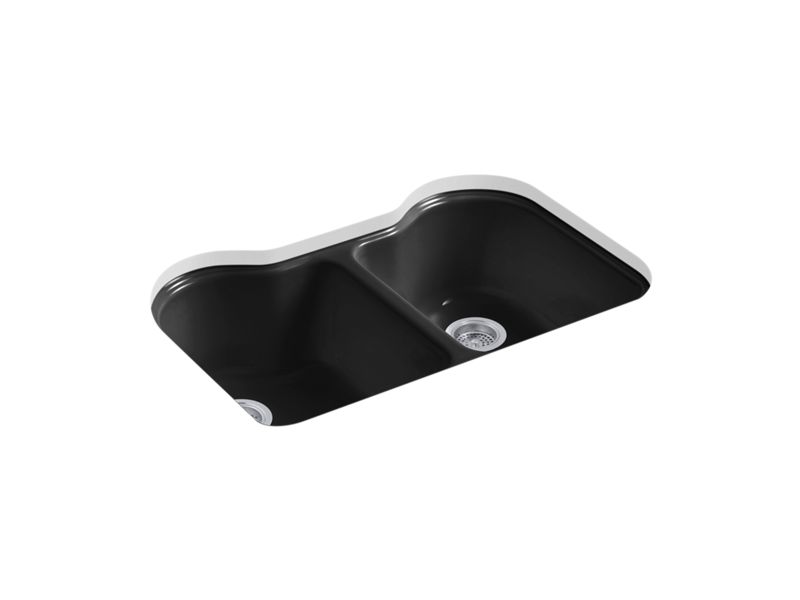 KOHLER K-5818-5U-7 Black Black Hartland 33" x 22" x 9-5/8" undermount double-equal kitchen sink with 5 faucet holes