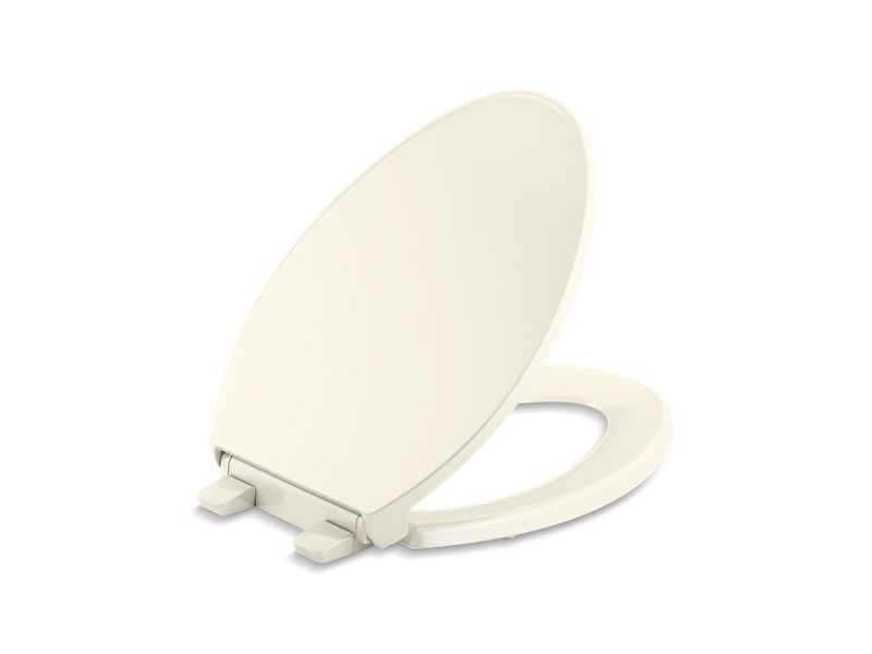 KOHLER K-24495-A-96 Biscuit Border ReadyLatch Quiet-Close elongated toilet seat with antimicrobial agent