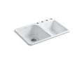 KOHLER K-5932-4-0 Executive Chef 33" x 22" x 10-5/8" top-mount large/medium, high/low double-bowl kitchen sink with 4 faucet holes