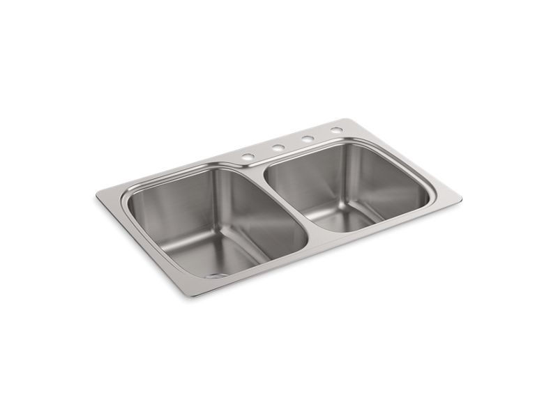 KOHLER K-75791-4-NA Not Applicable Verse 33" x 22" x 9-1/4" top-mount/undermount double-bowl large/medium kitchen sink with 4 faucet holes