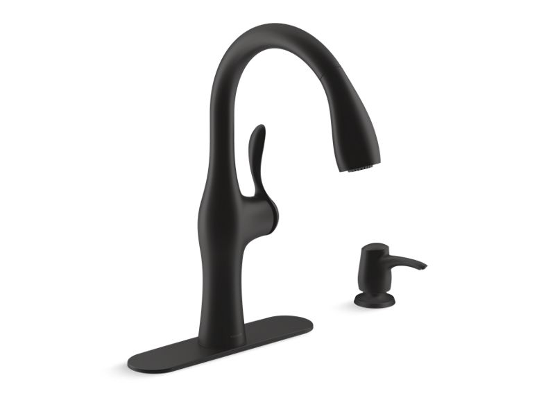KOHLER K-R45350-SD-BL Alma Pull-down kitchen sink faucet with two-function sprayhead In Matte Black