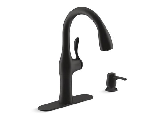 KOHLER K-R45350-SD-BL Alma Pull-down kitchen sink faucet with two-function sprayhead In Matte Black