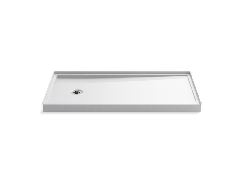 KOHLER K-8643-0 White Rely 60" x 30" single-threshold shower base with left-hand drain