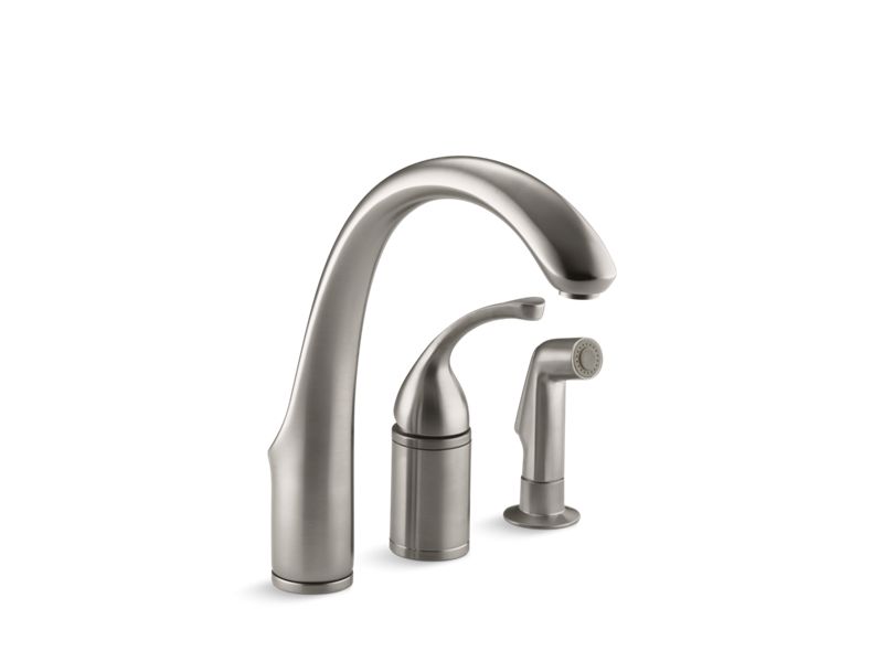KOHLER K-10430-VS Forte 3-hole remote valve kitchen sink faucet with 9" spout with matching finish sidespray