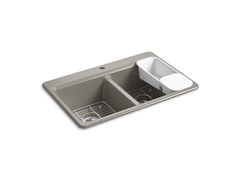 KOHLER K-8679-1A2-K4 Riverby 33" x 22" x 9-5/8" top-mount double-equal workstation kitchen sink with accessories and single faucet hole