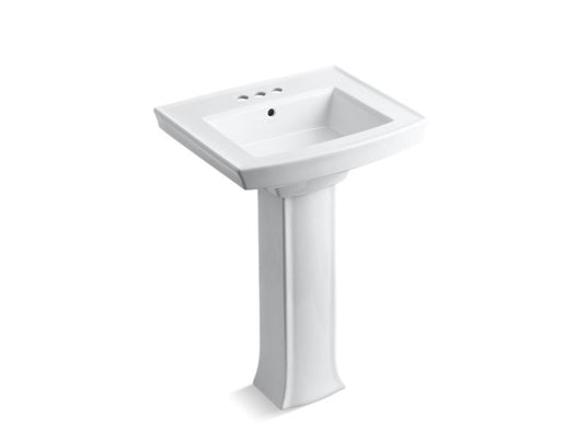 KOHLER K-2359-4-0 White Archer Pedestal bathroom sink with 4" centerset faucet holes
