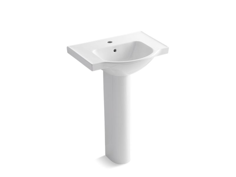 KOHLER K-5266-1-0 White Veer 24" pedestal bathroom sink with single faucet hole