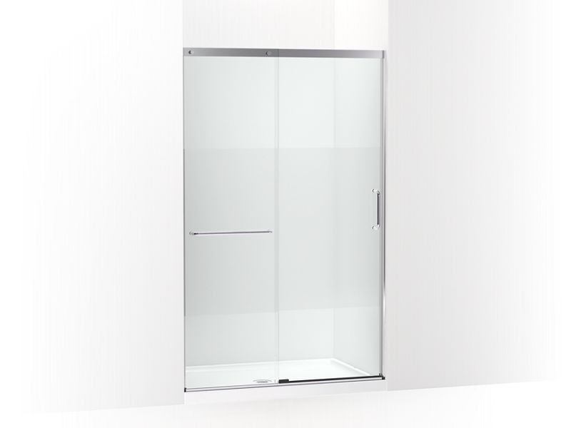 KOHLER K-707613-8G81-SH Bright Silver Elate Tall Sliding shower door, 75-1/2" H x 44-1/4 - 47-5/8" W, with heavy 5/16" thick Crystal Clear glass with privacy band