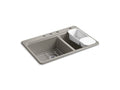 KOHLER K-8669-4A2-K4 Riverby 33" x 22" x 9-5/8" top-mount large/medium double-bowl workstation kitchen sink with accessories and 4 faucet holes