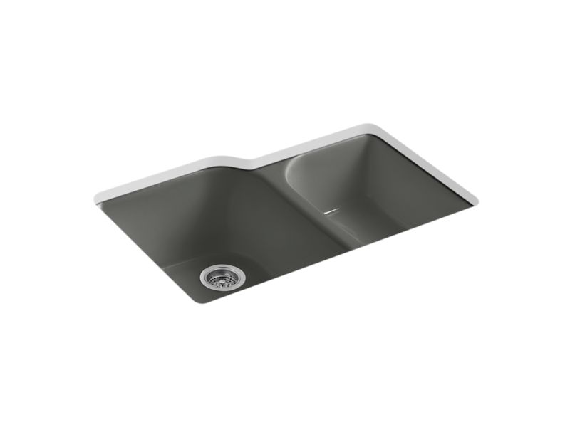 KOHLER K-5931-4U-58 Executive Chef 33" x 22" x 10-5/8" Undermount large/medium, high/low double-bowl kitchen sink with 4 oversize faucet holes