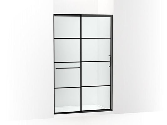 KOHLER K-707613-8G79-BL Matte Black Elate Tall Sliding shower door, 75-1/2" H x 44-1/4 - 47-5/8" W, with heavy 5/16" thick Crystal Clear glass with rectangular grille pattern