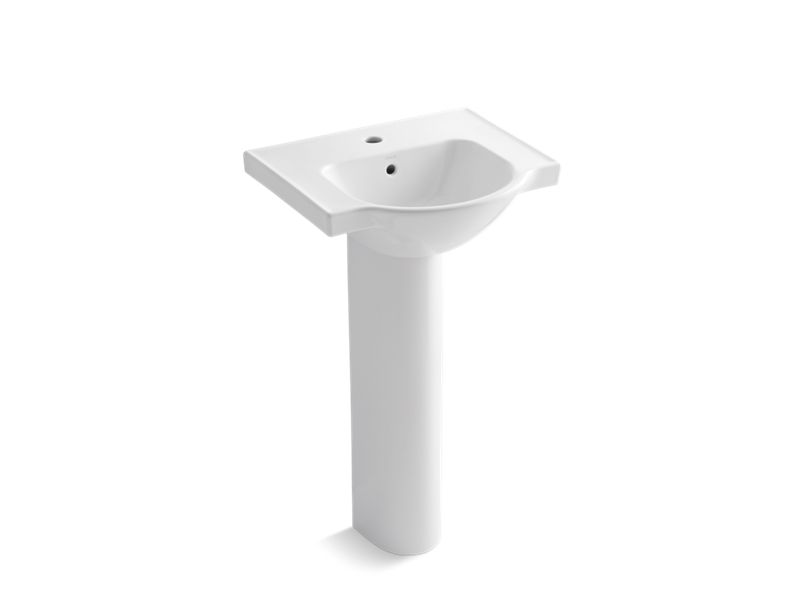 KOHLER K-5265-1-0 White Veer 21" pedestal bathroom sink with single faucet hole