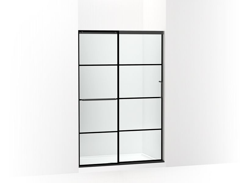 KOHLER K-707606-6G79-BL Matte Black Elate Sliding shower door, 70-1/2" H x 44-1/4 - 47-5/8" W, with 1/4" thick Crystal Clear glass with rectangular grille pattern