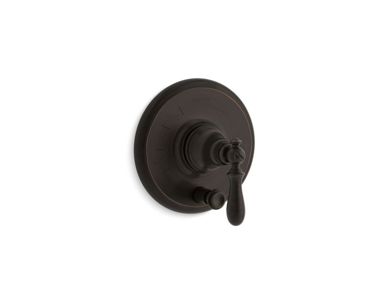 KOHLER K-T72768-9M-2BZ Oil-Rubbed Bronze Artifacts Rite-Temp pressure-balancing valve trim with push-button diverter and swing lever handle