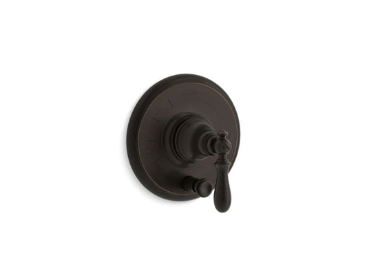 KOHLER K-T72768-9M-2BZ Oil-Rubbed Bronze Artifacts Rite-Temp pressure-balancing valve trim with push-button diverter and swing lever handle