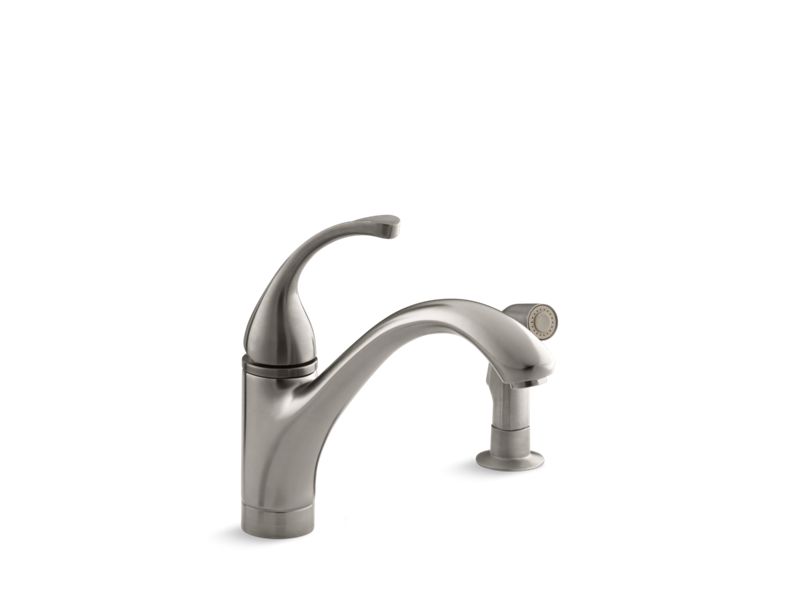 KOHLER K-10416-VS Forte 2-hole kitchen sink faucet with 9-1/16" spout, matching finish sidespray