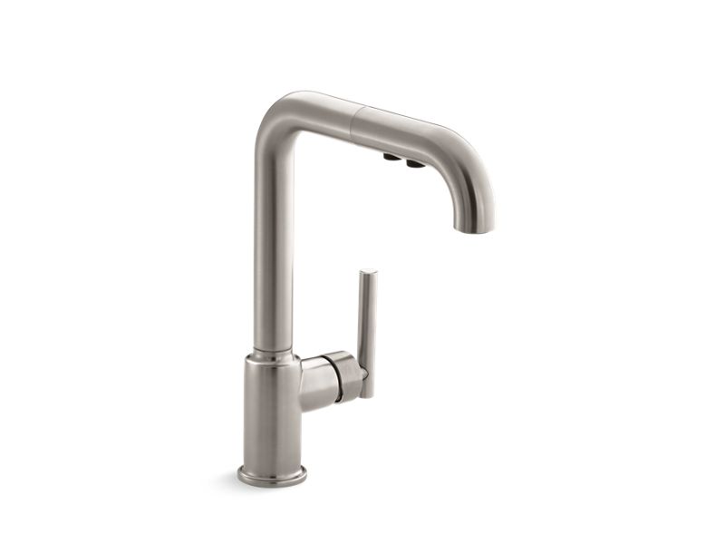 KOHLER K-7505-VS Vibrant Stainless Purist Pull-out kitchen sink faucet with three-function sprayhead
