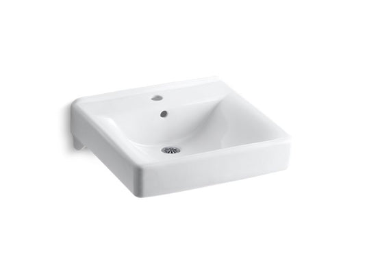 KOHLER K-2084-0 White Soho 20" x 18" wall-mount/concealed arm carrier bathroom sink with single faucet hole