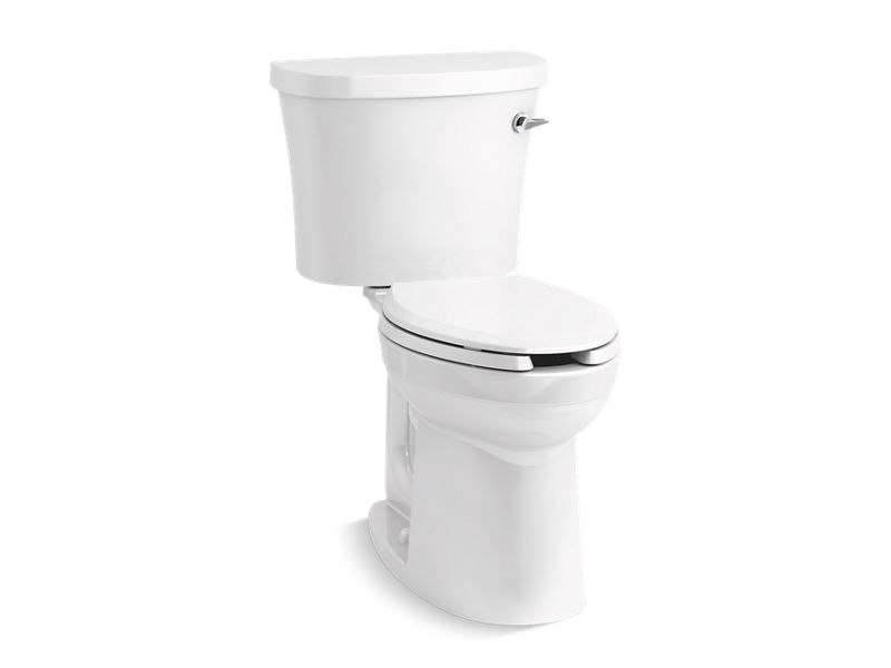 KOHLER K-25077-TR-0 White Kingston Two-piece elongated 1.28 gpf chair height toilet with right-hand trip lever and tank cover locks