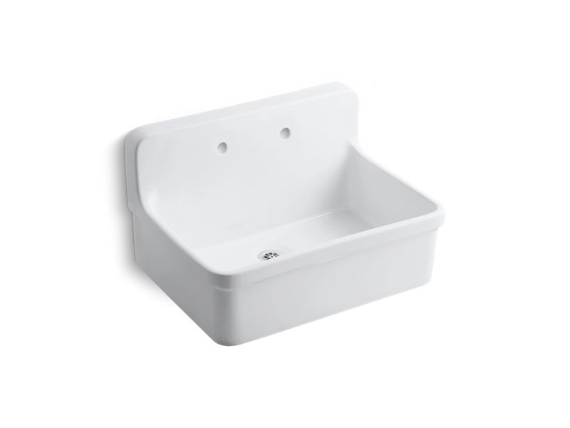 KOHLER K-12787-0 White Gilford 30" x 22" bracket-mount scrub-up/plaster sink with 8" widespread faucet holes