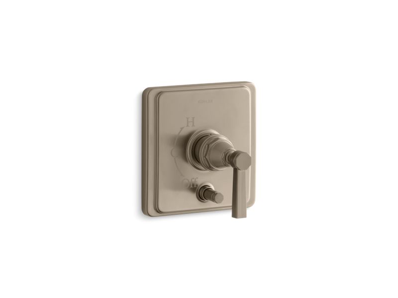 KOHLER K-T98757-4B-BV Pinstripe Rite-Temp(R) pressure-balancing valve trim with diverter and grooved lever handle, valve not included