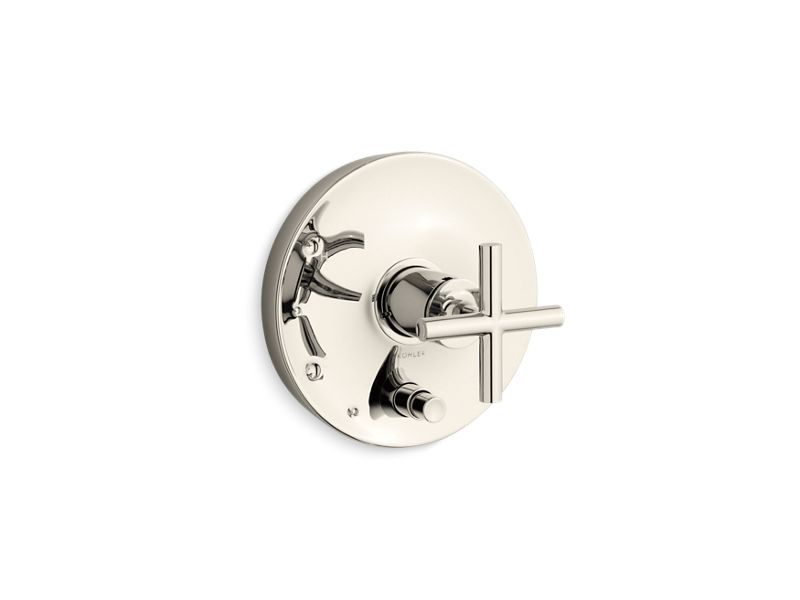 KOHLER K-T14501-3-SN Vibrant Polished Nickel Purist Rite-Temp valve trim with push-button diverter and cross handle