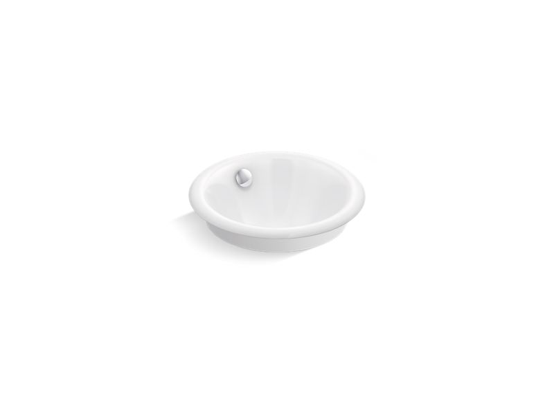 KOHLER K-20211-W-0 White Iron Plains Round Drop-in/undermount vessel bathroom sink with White painted underside