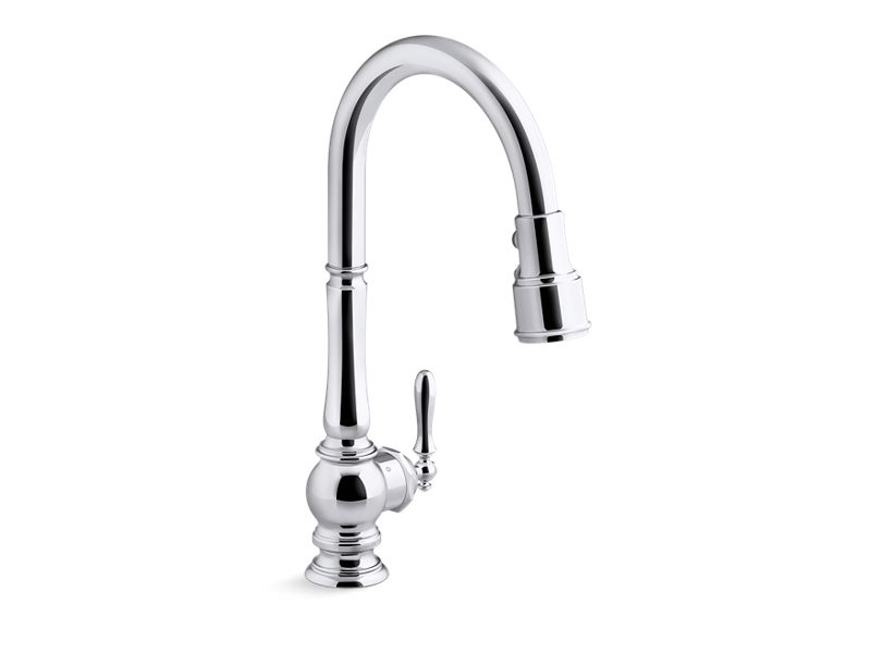 KOHLER K-29709-CP Polished Chrome Artifacts Touchless pull-down kitchen sink faucet with three-function sprayhead
