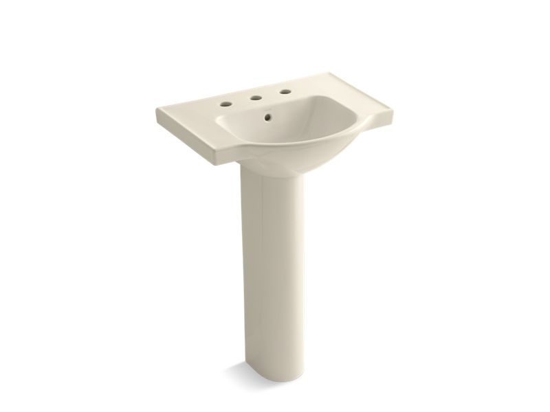 KOHLER K-5266-8-47 Veer 24" pedestal bathroom sink with 8" widespread faucet holes