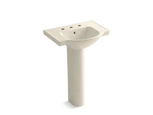 KOHLER K-5266-8-47 Veer 24" pedestal bathroom sink with 8" widespread faucet holes