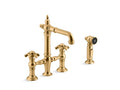 KOHLER K-76520-3M-2MB Artifacts Deck-mount bridge bar sink faucet with prong handles and sidespray