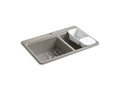 KOHLER K-8669-1A2-K4 Riverby 33" x 22" x 9-5/8" top-mount large/medium double-bowl workstation kitchen sink with accessories and single faucet hole