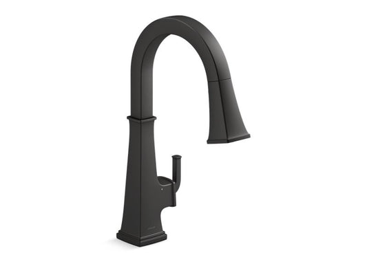 KOHLER K-23832-WB-BL Matte Black Riff Touchless pull-down kitchen sink faucet with KOHLER Konnect and three-function sprayhead