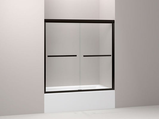 KOHLER K-709062-L-ABZ Gradient Sliding bath door, 58-1/16" H x 56-5/8 - 59-5/8" W, with 1/4" thick Crystal Clear glass