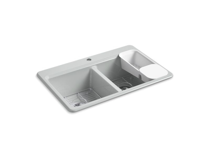 KOHLER K-8679-1A2-95 Ice Grey Riverby 33" top-mount double-bowl workstation kitchen sink