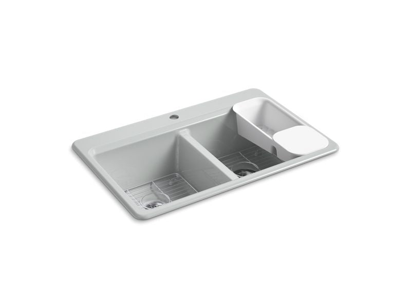 KOHLER K-8679-1A2-95 Riverby 33" Top-Mount Double-Bowl Workstation Kitchen Sink In Ice Grey