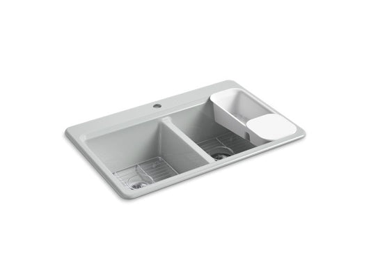 KOHLER K-8679-1A2-95 Riverby 33" Top-Mount Double-Bowl Workstation Kitchen Sink In Ice Grey