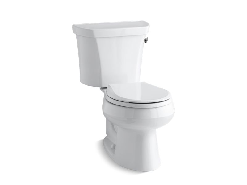 KOHLER K-3997-RZ-0 White Wellworth Two-piece round-front 1.28 gpf toilet with right-hand trip lever, tank cover locks, and insulated tank